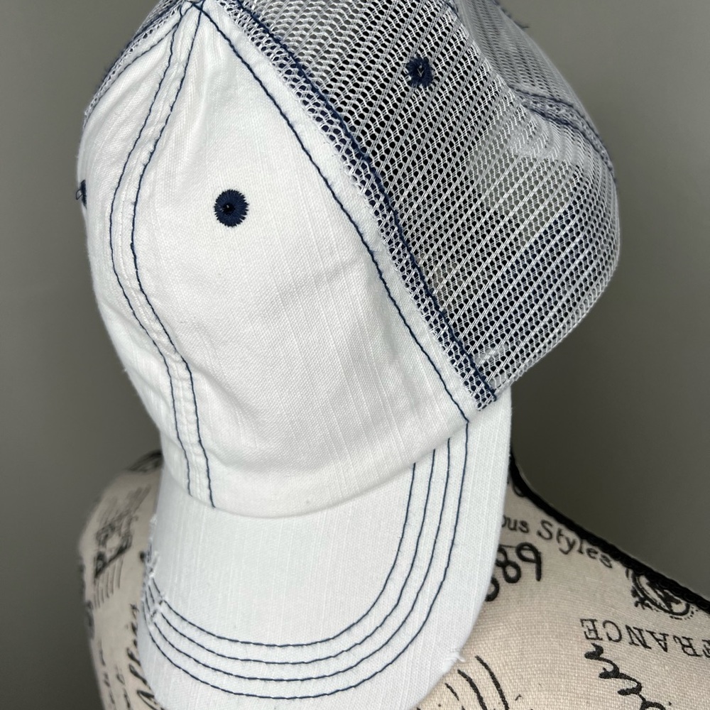 Brand New-White & Blue Distressed Baseball Hat